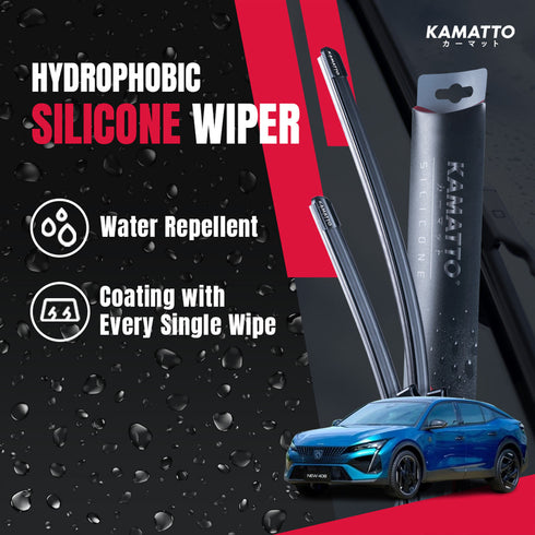 Kamatto Wiper Peugeot 408 SUV P54 (2024-Present) Hydrophobic Silicone Water Repelling Coating