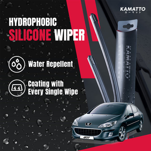 Kamatto Wiper Peugeot 407 D2 (2004-2010) Hydrophobic Silicone Water Repelling Coating